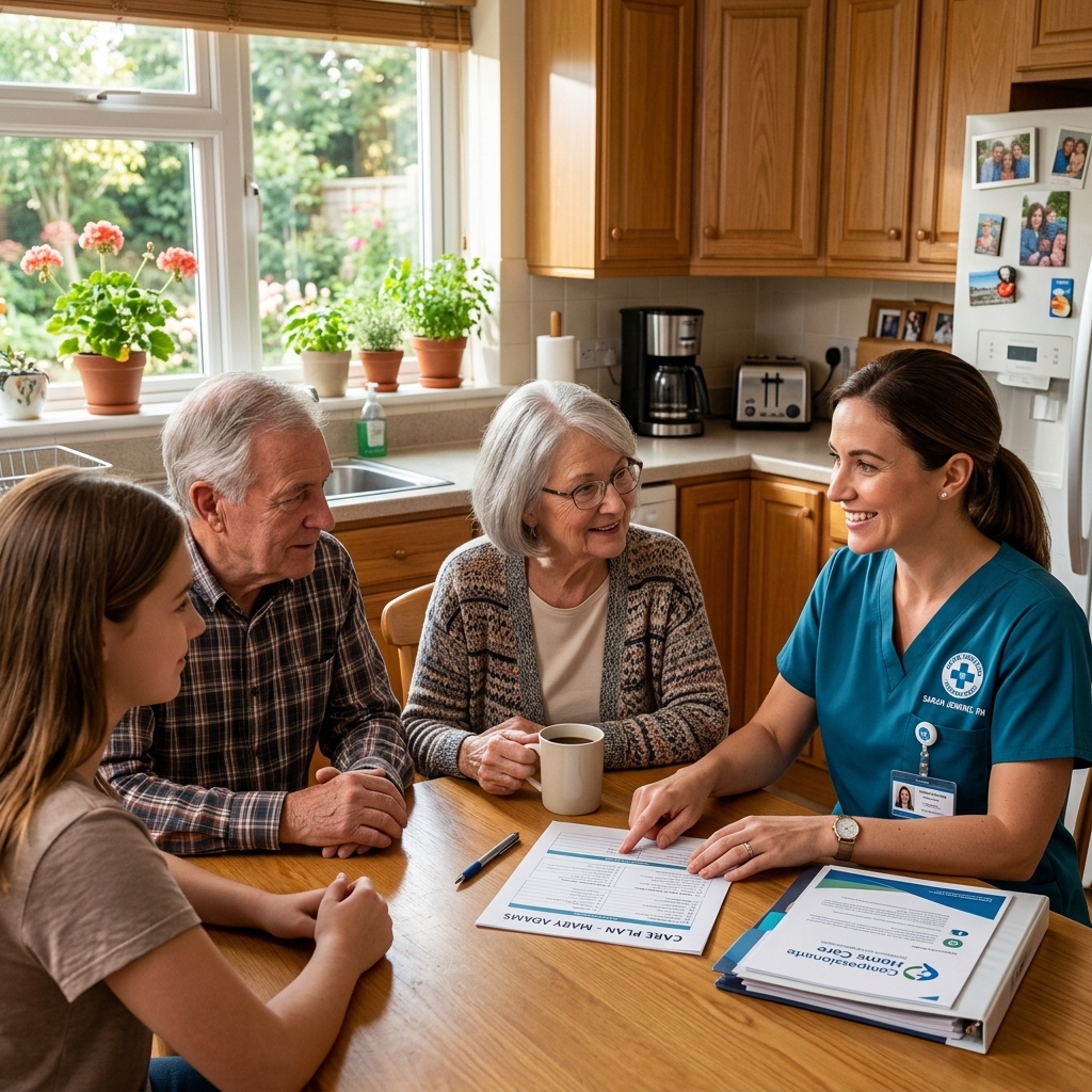 Nurse discussing care plan with an American family